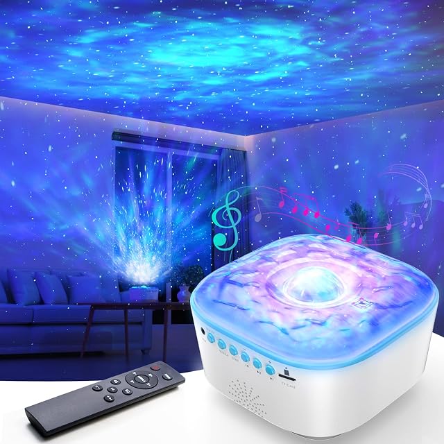 Galaxy Projector, Star Projector Night Light with Remote Control/Timer Function/Built-in Music, LED Projector Light with 8 Lighting Modes for Kids Baby Adults Bedroom/Room Decor/Party/Gift (A-White)