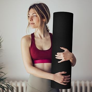 Thin Yoga Mat 1/5 Inch Thick High Density Anti-Tear Non Slip Exercise Yoga Mat with Carrying Strap Hot Yoga Mat for Fitness, Home Yoga, Gym, Stretching, Workouts, Floor, Pilates