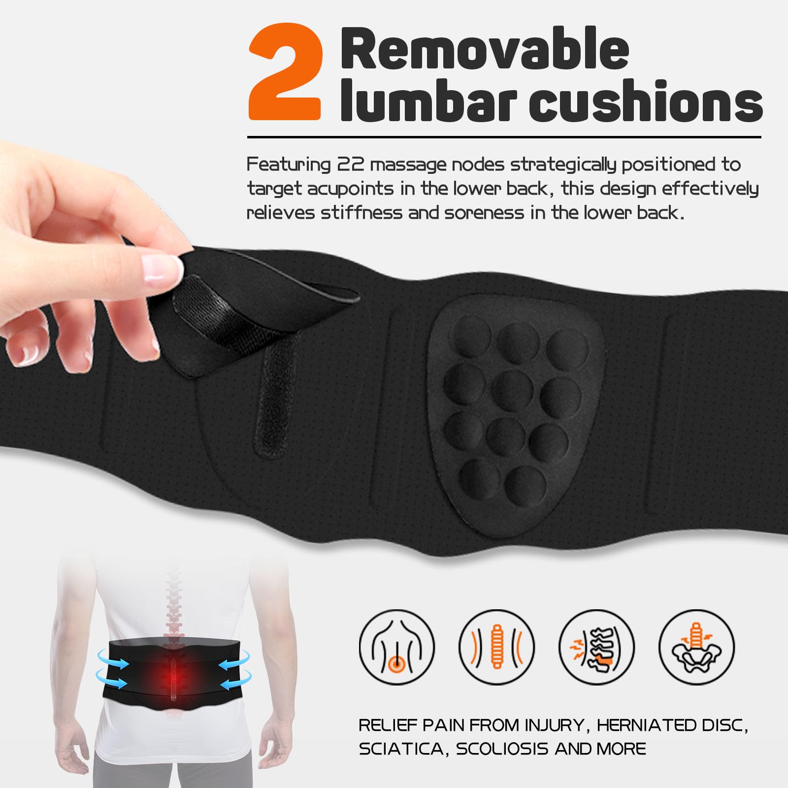 Schlank Lendenwirbelstütze Gürtel für Herren Damen, Einstellbar Beckengurt für Bandscheibenvorfall, Ischias, Si-Gelenk-Atmungsaktives Mesh-Atmungsaktiv, Massagefunktion, Ganzen Tag Tragen,XL