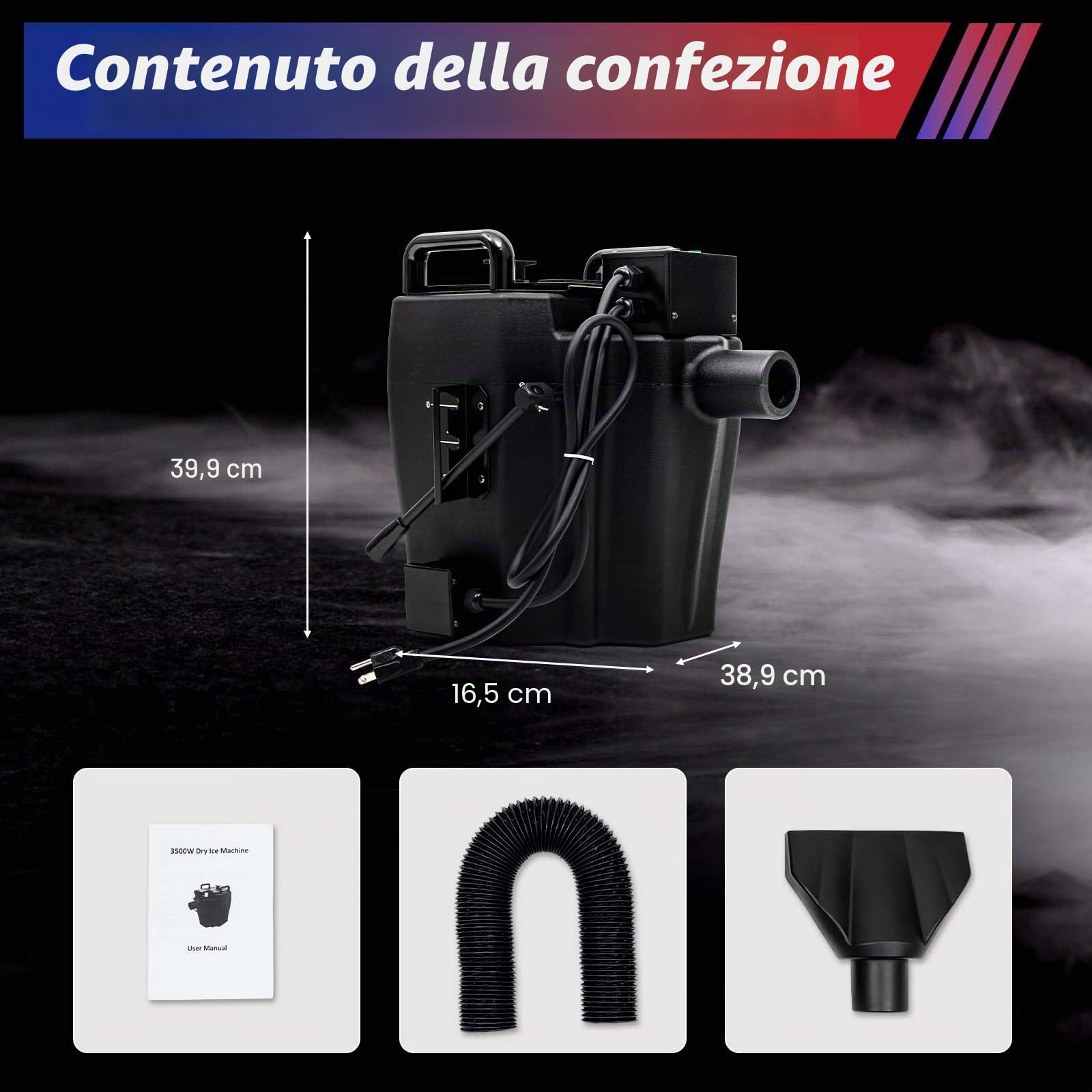 Macchina per il fumo 3500 W, Macchina per nebbia da pavimento Dry Ice, DJ Party Ghiaccio secco Fog Machine, Copertura del fumo, per Natale, feste di nozze e spettacoli sul palco, ecc