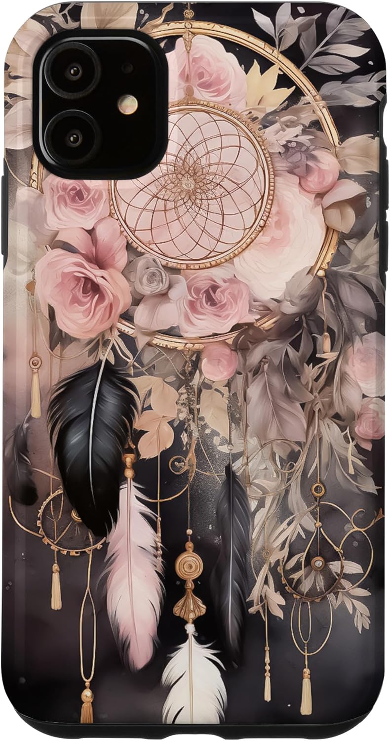 Black And Pink Dream Catcher For Girls Cute Wildflower Art Case for iPhone 15