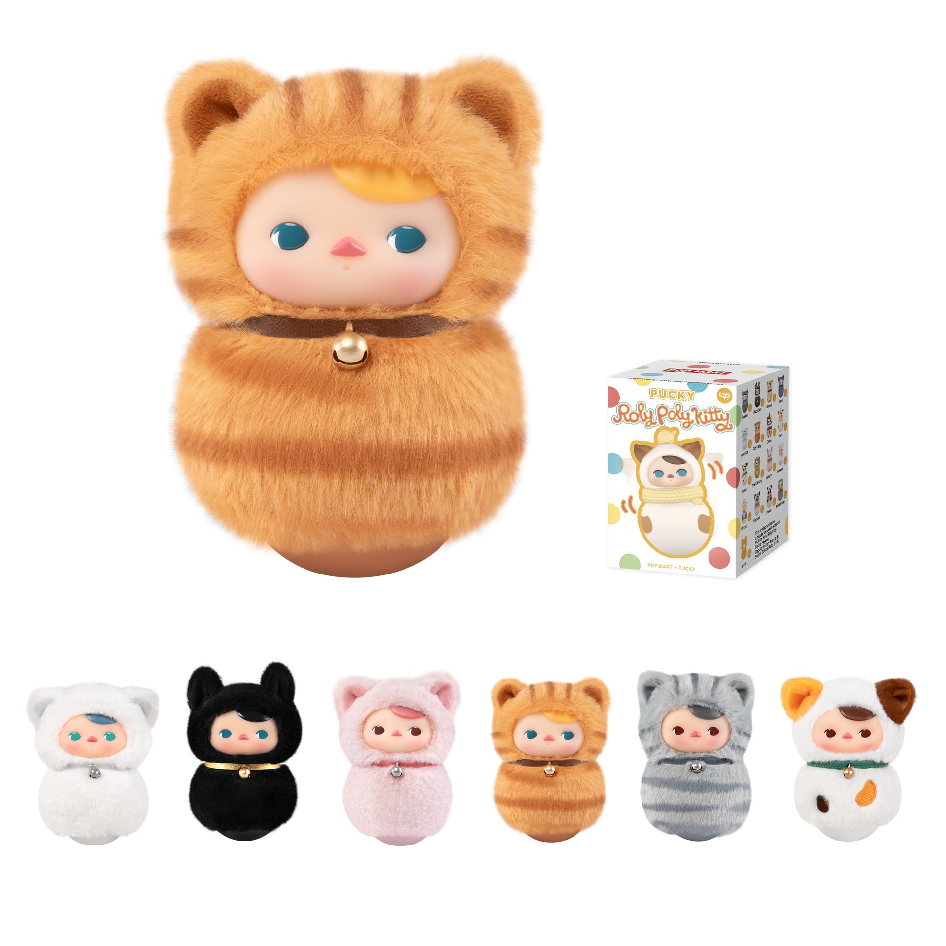 PUCKY Roly-Poly Kitty Series-Vinyl Plush Blind Box, PUCKY Blind Box Figures, Random Design Action Figures Collectible Toys Home Decorations, Holiday Birthday Gifts,Single Box