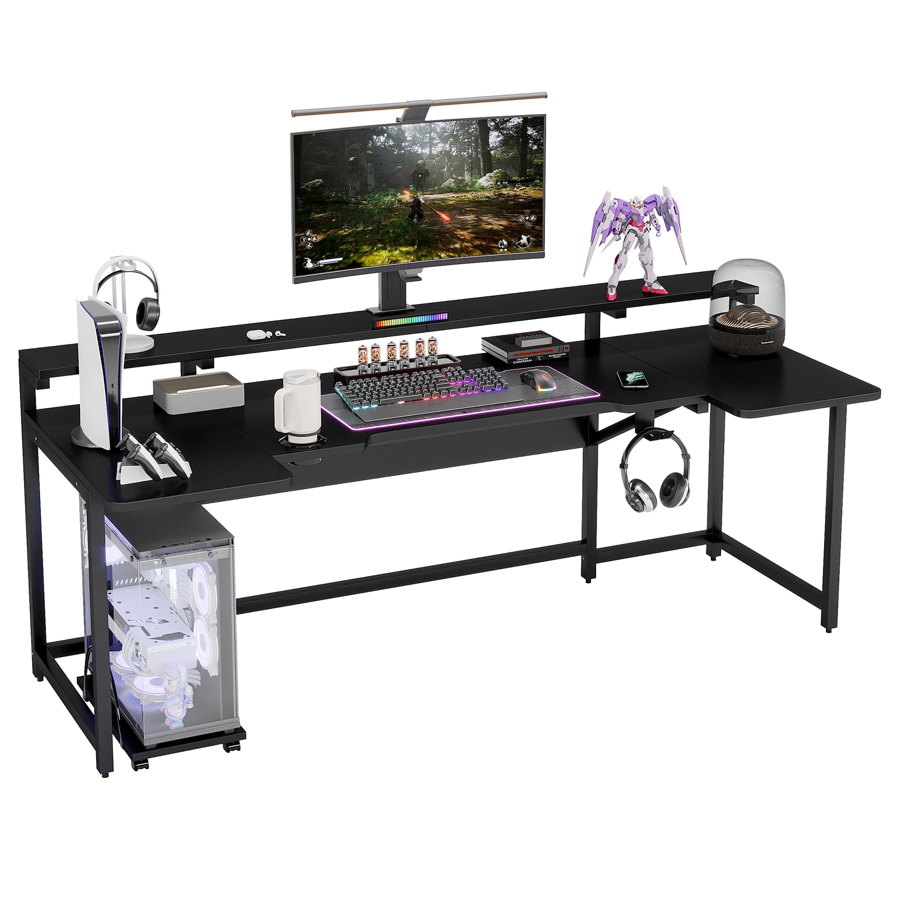Tribesigns 74.8 Inch Gaming Desk, Extra Long U Shaped Computer Desk with Monitor Stand Shelf and CPU Stand, Black Gamer Desk for Home Office, Gaming