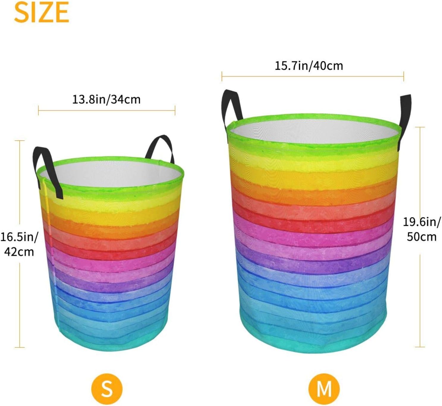 Watercolor Rainbow Striped Collapsible Laundry Basket with Handle Waterproof Fabric Hamper Laundry Storage Baskets Organizer Large Bins for Dirty Clothes,toys,Bathroom