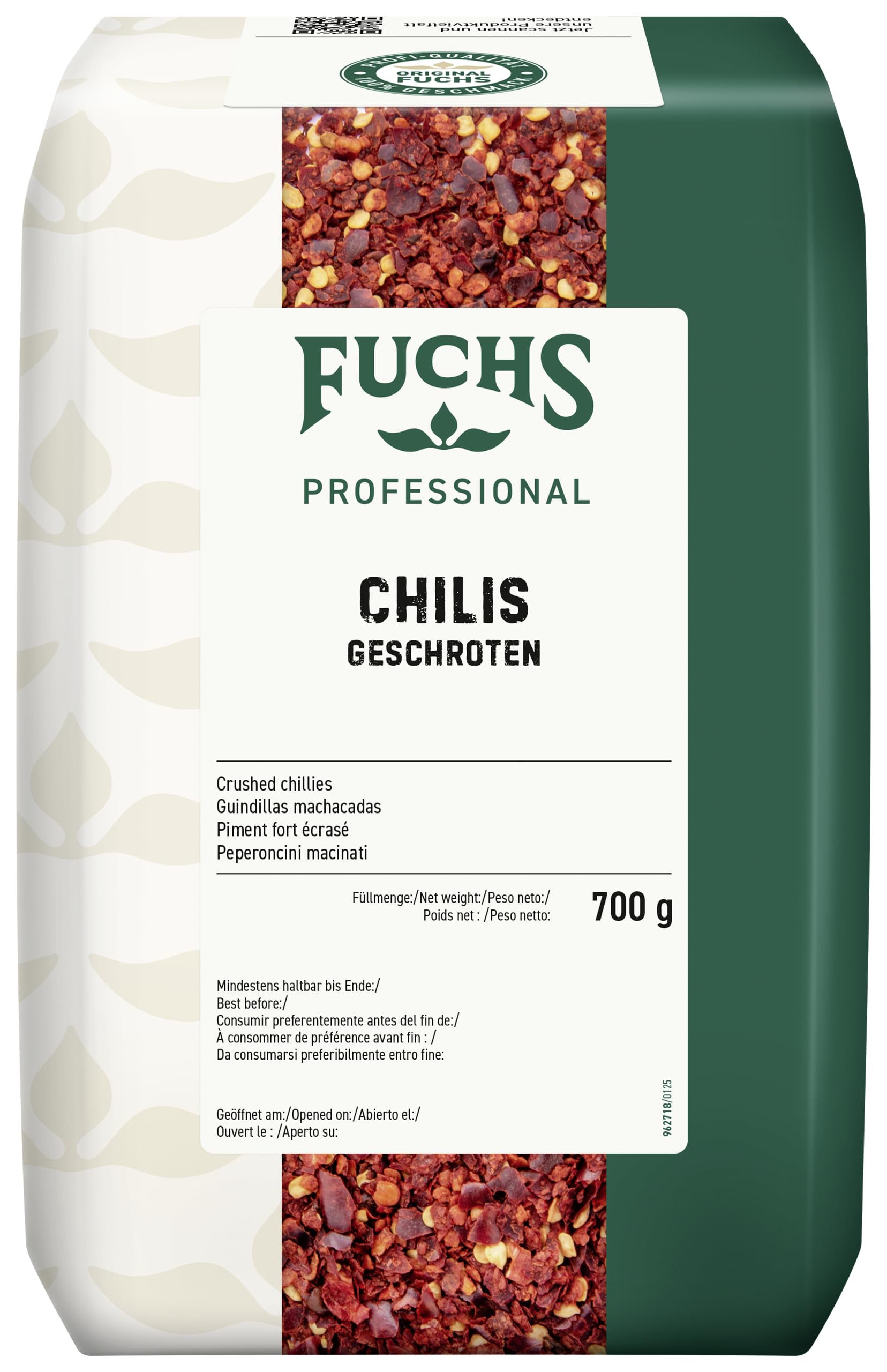 Fuchs Professional - Chilis geschroten | Verleiht Chili con Carne die richtige Schärfe | Profi-Qualität für Großverbraucher | 0,7 kg im recyclebaren Beutel