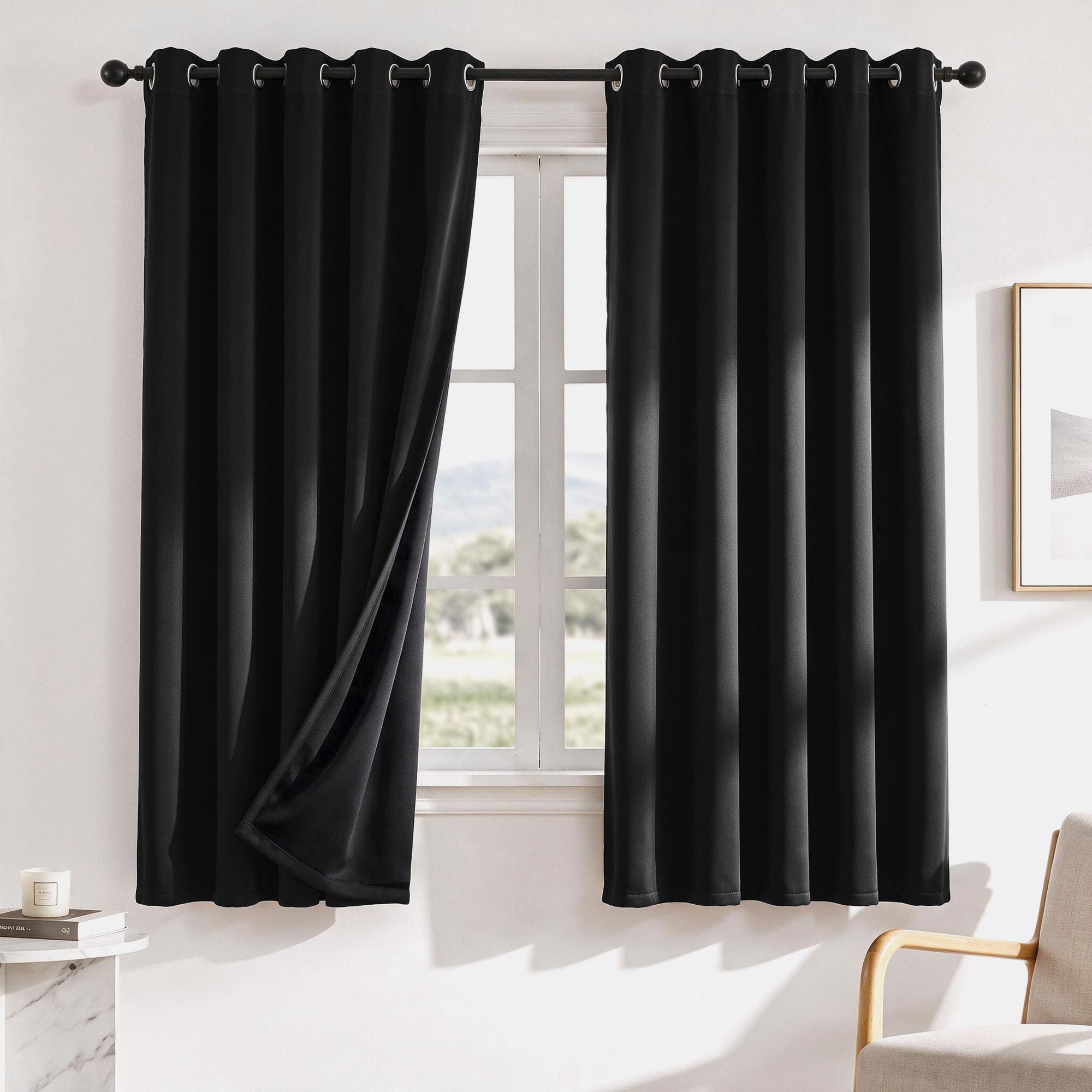 Deconovo 100% Blackout Curtains for Bedroom, Thermal Insulated Eyelet Black out Curtains for Living Room with Black Backing, 2 Panels, W 66" x L 72", Black โ image 1