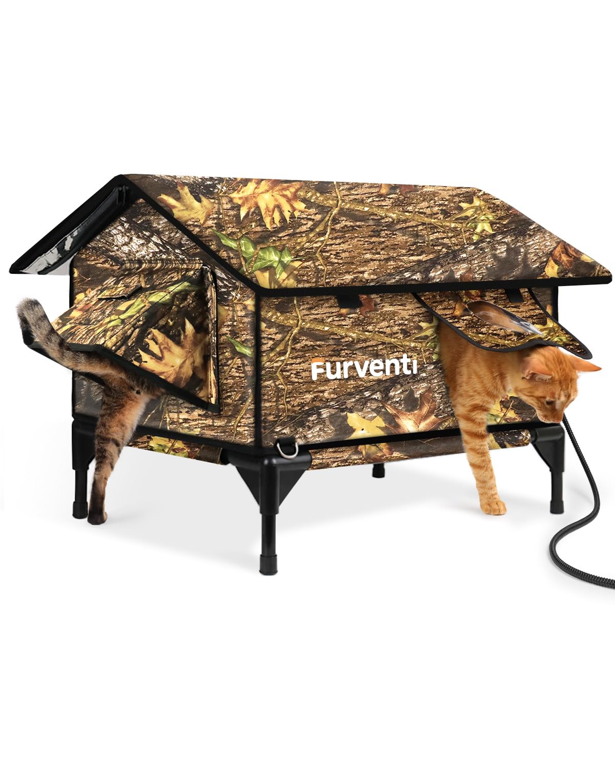 Photo 1 of Heated Cat House for Outside,Extremely Weatherproof&Insulated in Winter,Elevated Outdoor Cat Shelter with Waterproof Eaves&Escape Door for Feral Stray Barn Cats(Leaves,L)