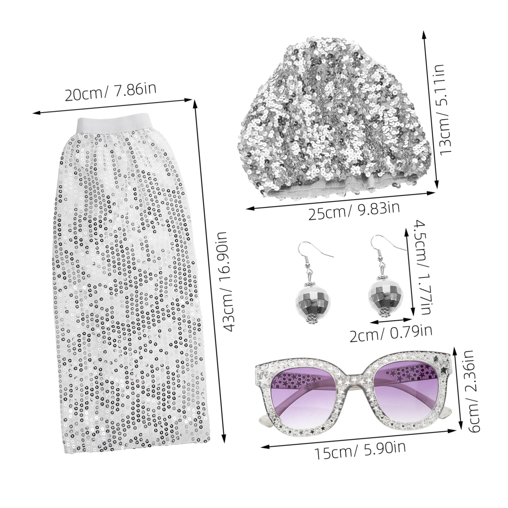 ibasenice 80s Retro Party Outfit Sequin Hat Disco Ball Earrings Leg Warmers for Women's Hip-hop Dress