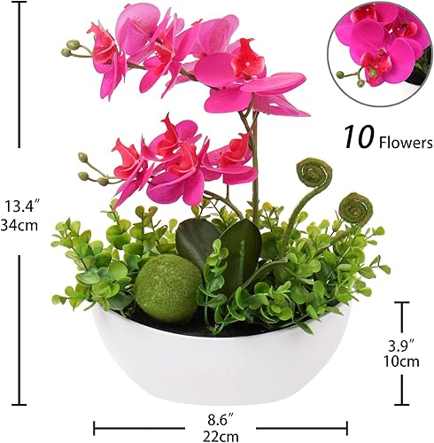 Vista 34 de Briful Orchids Artificial Flowers 16" Small Fake Orchid Pink Phalaenopsis Orchid Flower Arrangements with Ceramic Vase Faux Orchid for Home Bathroom