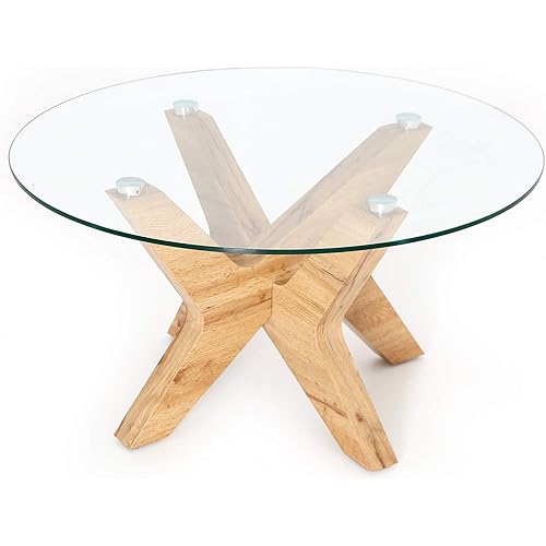 Amazon Com Ivinta Round Glass Coffee Table For Living Room 31 5 Inch Accent Coffee Side Tea Table With Natural Wood Frame And Tempered Glass Top Center Table For Home Office Cafe Home