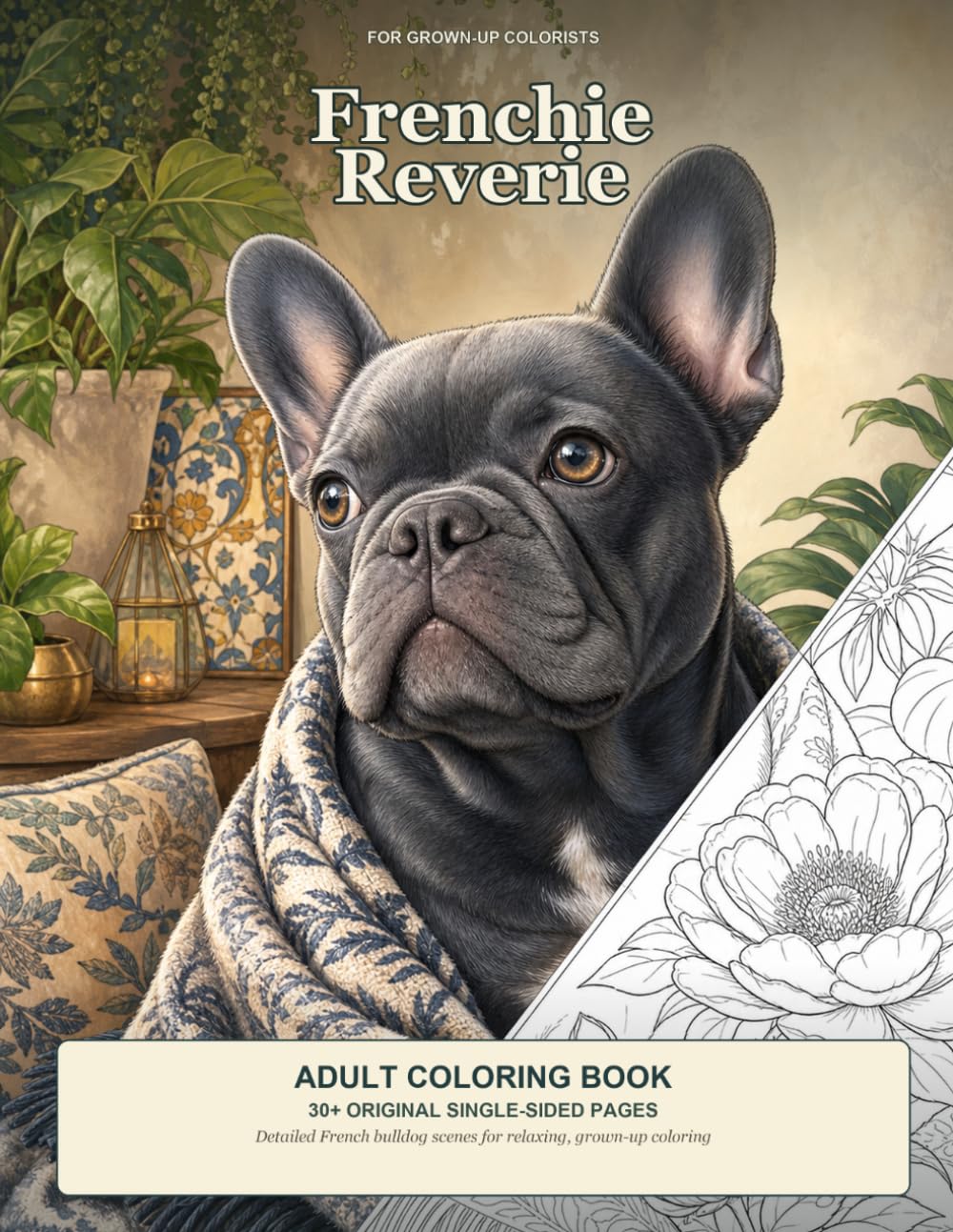 Frenchie Reverie: Adult French Bulldog Coloring Book with Cozy Scenes, Puppies, and Relaxing Single-Sided Pages