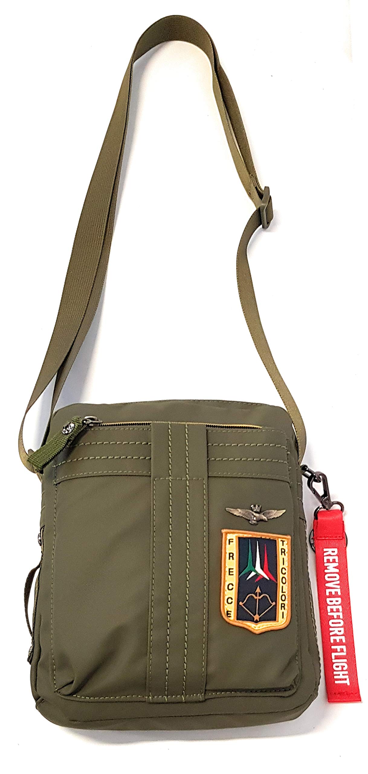 Aeronautica Militare Linea Frecce Borsello a tracolla Uomo in tessuto tecnico gommato Verde AM341 19x23x7 cm
