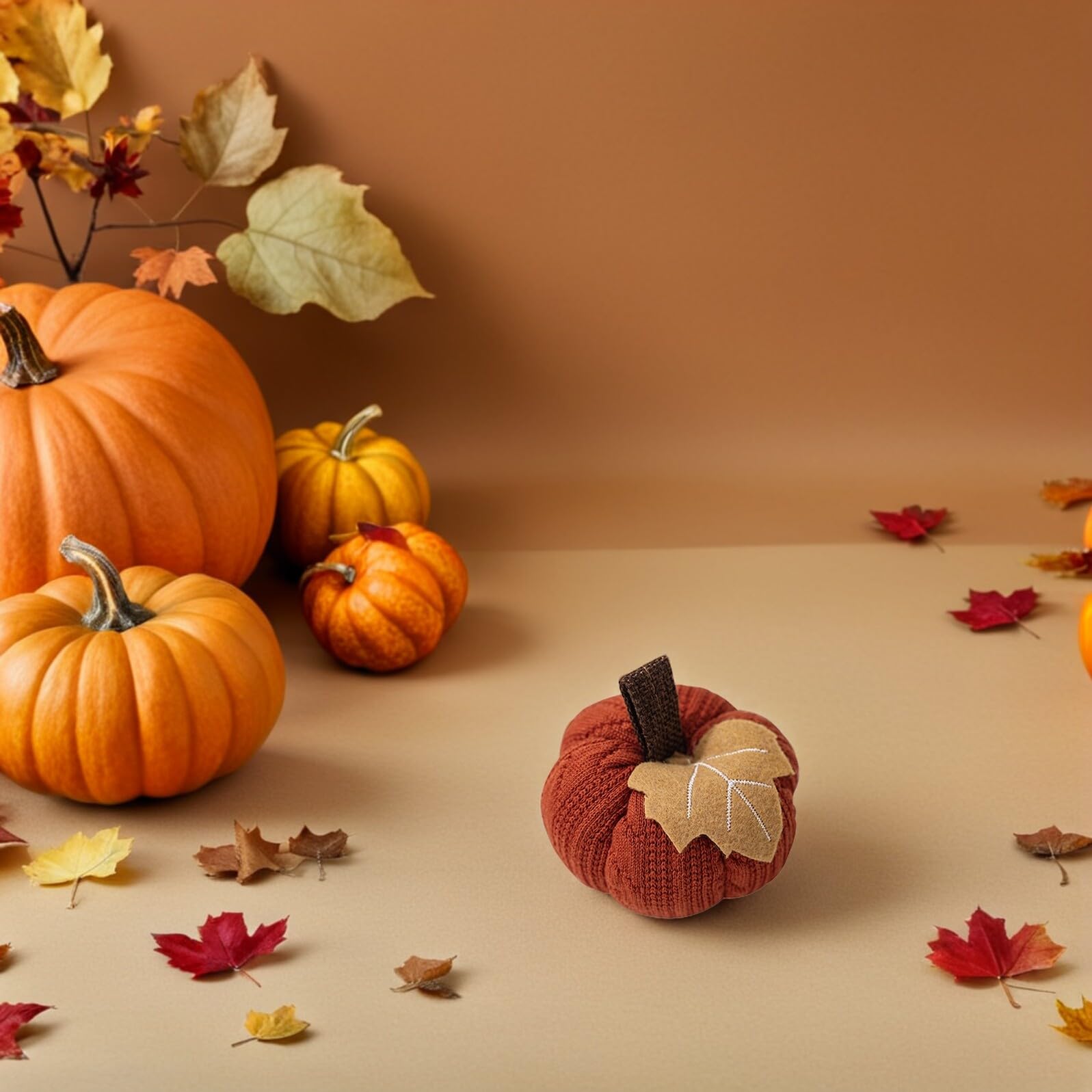 6stücke Strickkürbisse Mini für Herbstdeko Kunstkürbisse Gestrickt Dekokürbisse Landhausstil Künstliche Kürbisdeko für Tischschmuck