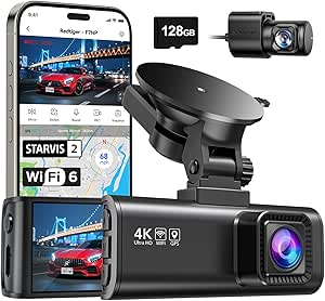 REDTIGER 4K Dash Cam Front and Rear with STARVIS 2, 5.8GHz Wi-Fi Dash Camera for Cars, 128GB Card Included, GPS, 3.18”IPS Screen, Night Vision, 170°Wide Angle, WDR, 24H Parking Mode(F7NP)
