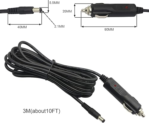 Miniatura 5 de Cable adaptador de fuente de alimentación de 12 V 24 V CC 0.217 in x 0.083 in para encendedor de cigarrillos de coche con LED para automóvil,