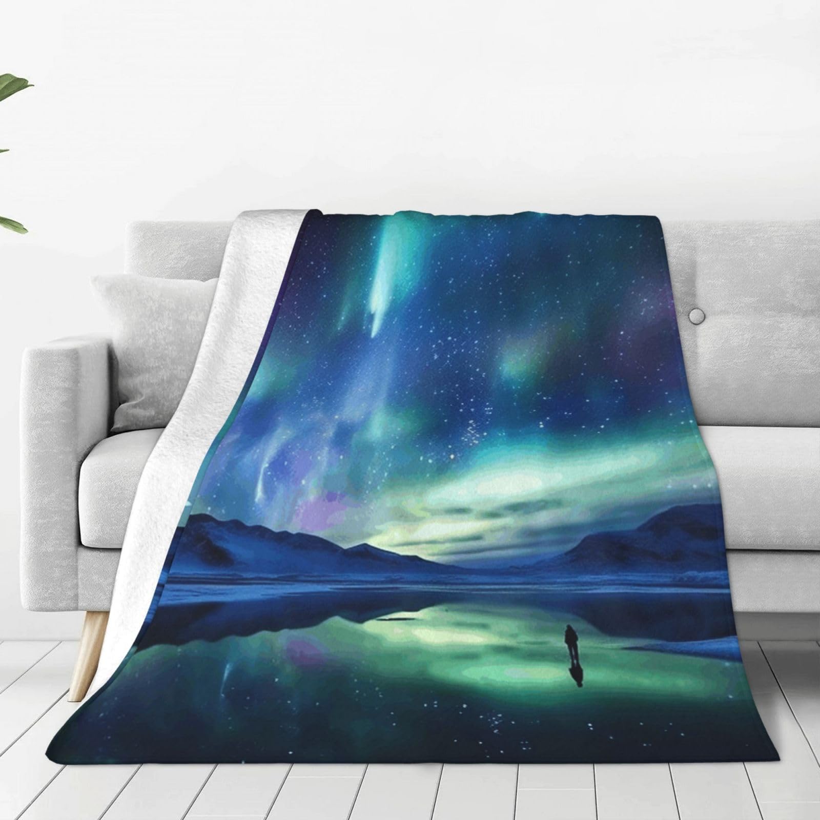 KLOPH Northern Lights Throw Blanket 80"x60" Flannel Fluffy Warm Blanket for Couch, Reversible Plush Blankets for Bed, Comfy Fuzzy Blanket for Sofa, Plush Lightweight-Blankets for All Season