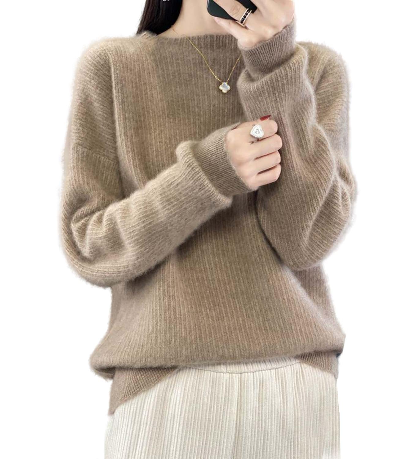 Autunno Inverno 100% Lana Merino Maglioni Donna O-Collo Off Spalla Manica Lavorata A Maglia Spessa Pullover Largo Top