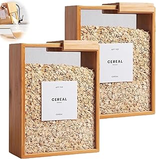 Wooden Cereal Storage Box with Clear Lid - Large Capacity Dry Food Dispenser for Kitchen Organization