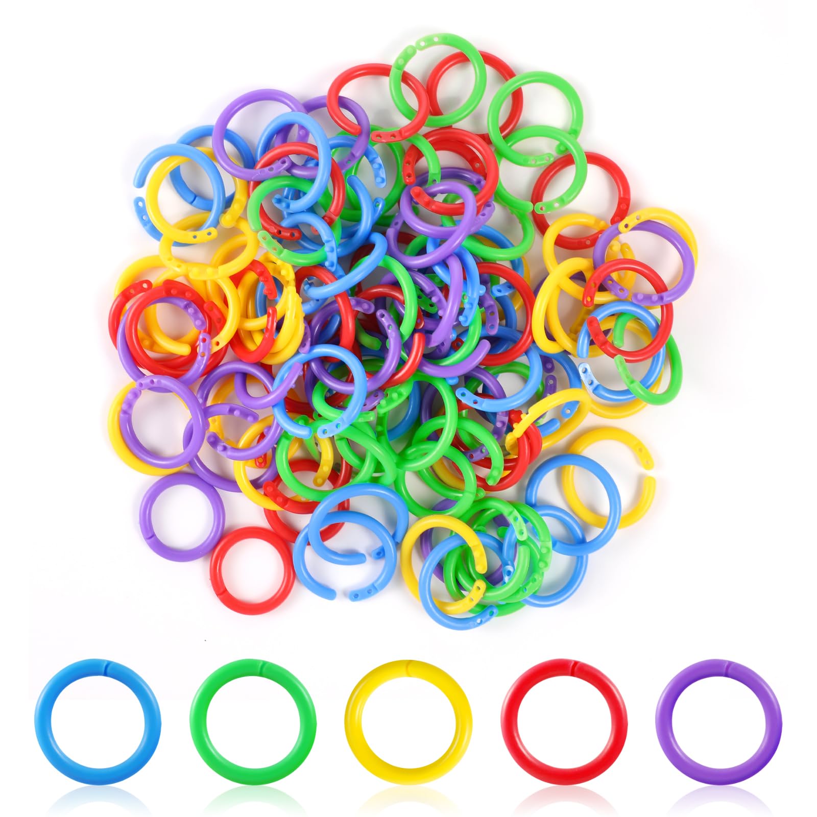 100Pcs Binder Rings Book Rings Plastic Binder Rings Loose Leaf Binder Rings Small Binder Rings 1 Inch Circle Clips Rings 1 Inch Multi-Color Plastic