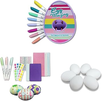 The Eggmazing Egg Decorator Easter Egg Decorating Kit Purple + White Wooden Eggs 6 Pack + Easter Egg-cessory Pack