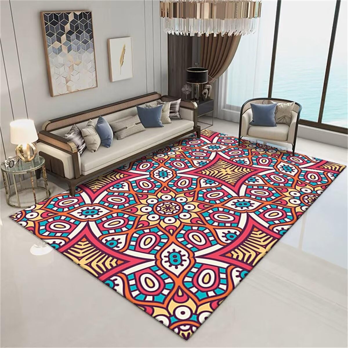 Tapis salon poil court rouge 140x200cm pour salle à manger antidérapant