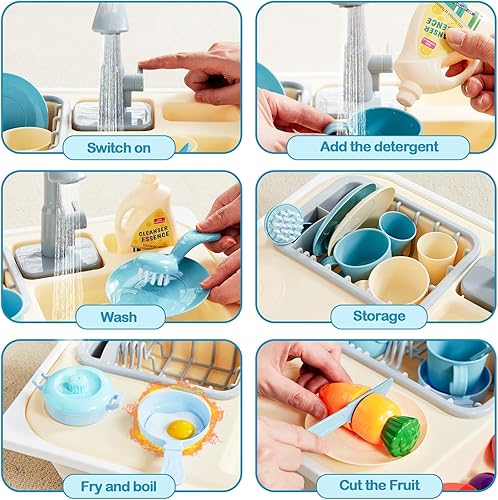 Miniatura 5 de Beright Juguetes para fregadero de cocina, juguetes de fregadero para niños pequeños con grifo mejorado, juguetes de simulación con agua corriente,