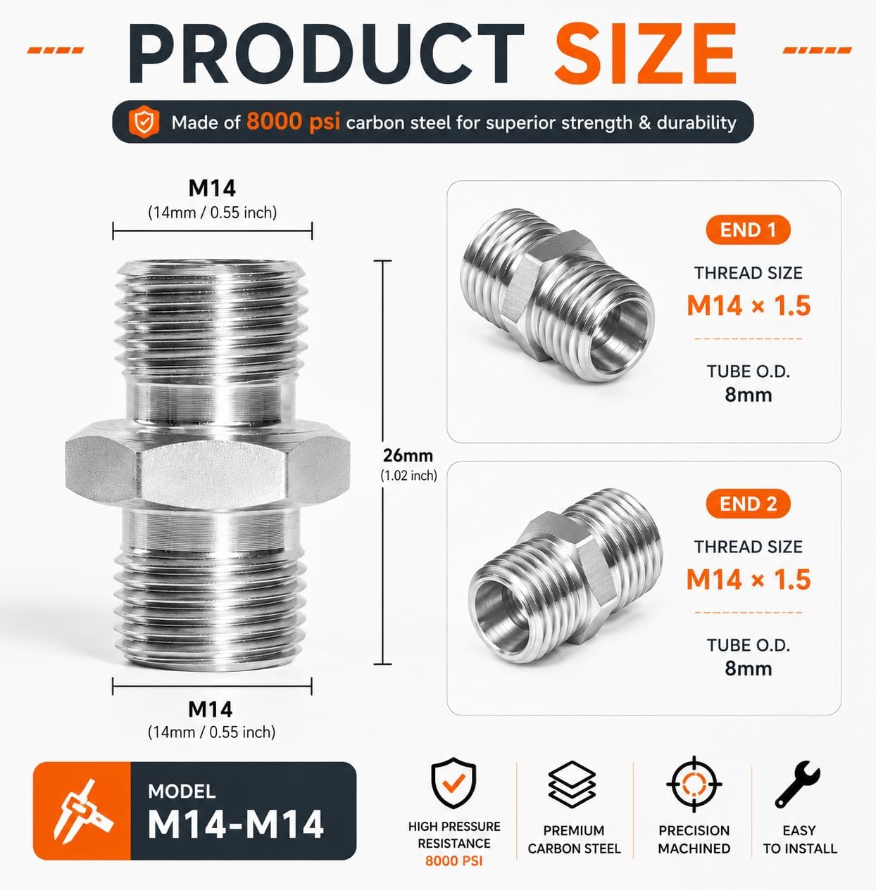 2pcs M14 to M14 Hydraulic Hose Adapter Compatible with AGT, FF Industries