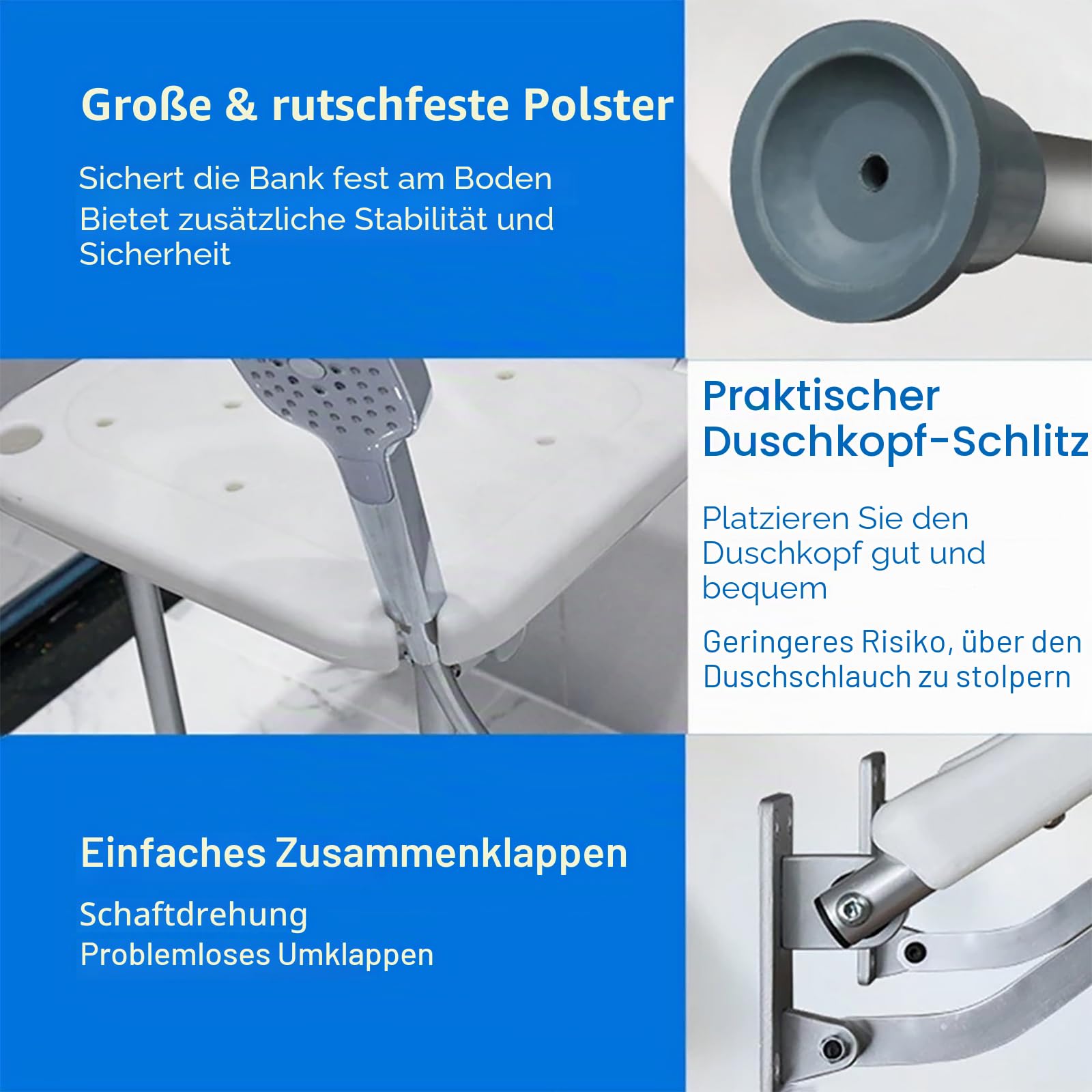 NEWFUN Duschsitz Klappbar, Duschsitz Klappbar Wandmontage, Tragkraft 180 kg, Platzsparend Zusammenklappbar, rutschfeste Sitzfläche, leicht zu reinigen, weiß