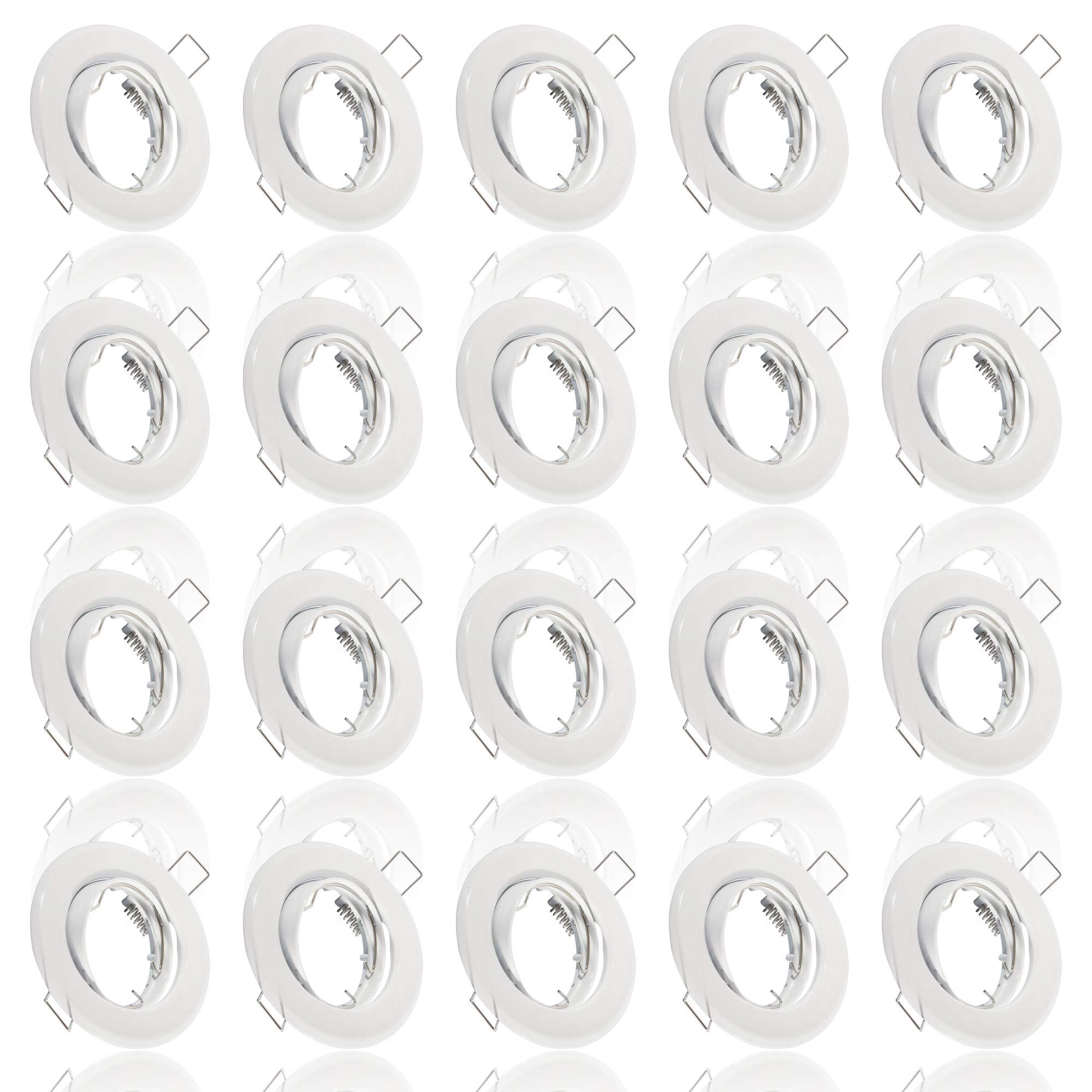 20x MAXKOMFORT Einbaustrahler IP20 mit GU10 Fassung RUND schwenkbar weiß Einbauspot Einbauleuchte Rahmen Rostfrei Deckenspot Strahler Spot B002
