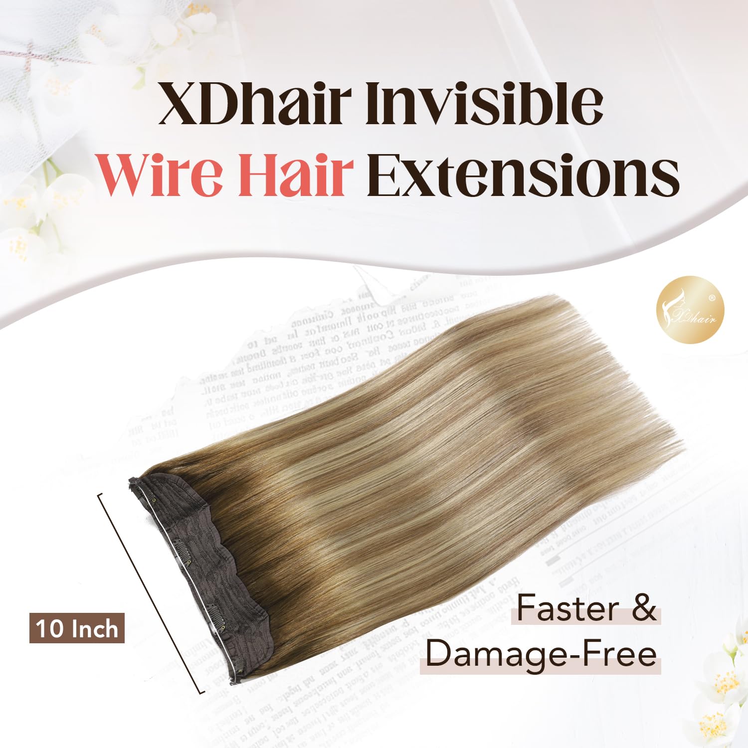 XDhair Wire Hair Extensions 70g 16 Inch Hairpiece Balayage Blonde Real Human Hair Extensions with Invisible Secret Fish Wire,Walnut Brown to Ash Brown and Blonde #3/8/22 16 Inch