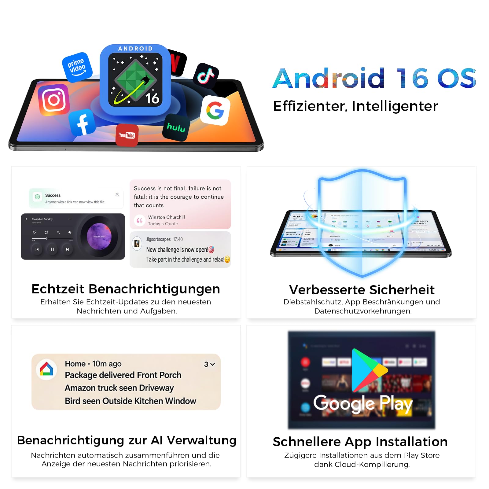 2026 Tablet 13.4 Zoll Android 16 Tablet, 32GB RAM+256GB ROM/1TB TF, 10000mAh Tablet Octa-Core 1920 * 1200 IPS, 5+16MP/GPS/Widevine L1/18W Schnellladung