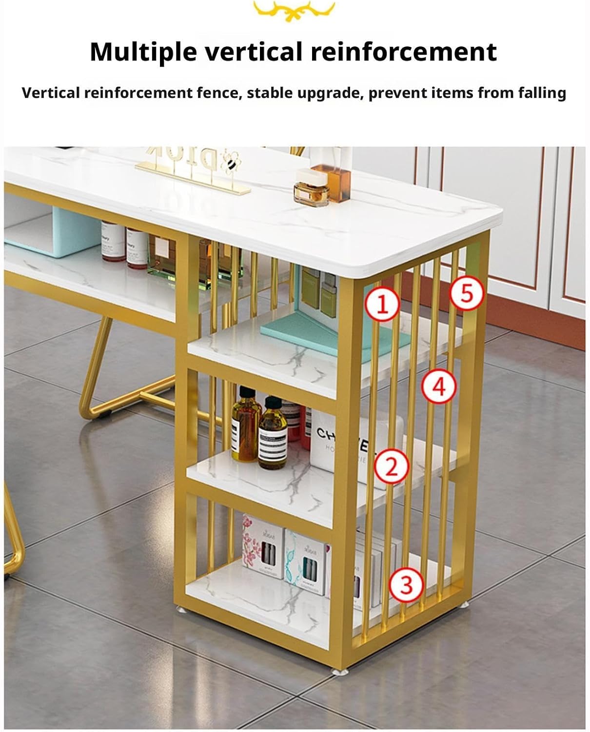 Nail Desk, Manicure Table Station, Marbling Texture Manicure with Multi Open Shelves, Spa Salon Workstation Easy Assembly(120x40x78cm)