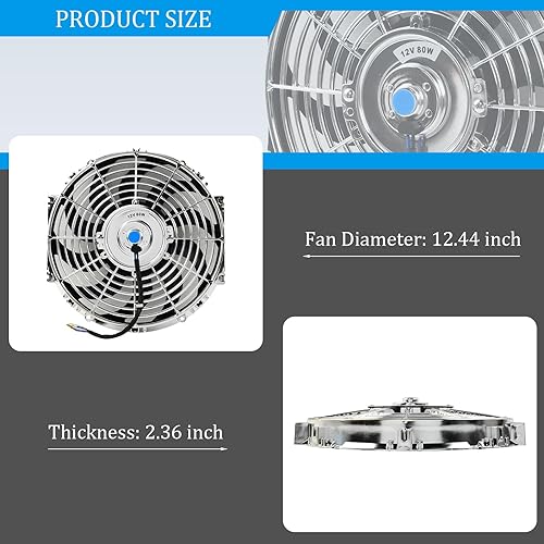 Vista 62 de Juego de 2 radiadores eléctricos de 12 V 80 W, ventilador delgado universal de 7 pulgadas, color negro, 12 V, 80 W