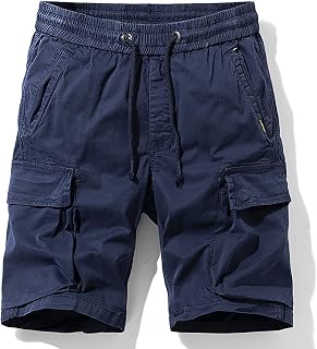 Youthful flying Mens Cargo Shorts Casual Cotton Vintage Elastic Waist Shorts with Multi Pockets Sommer(Size:30W,Color:Blue)