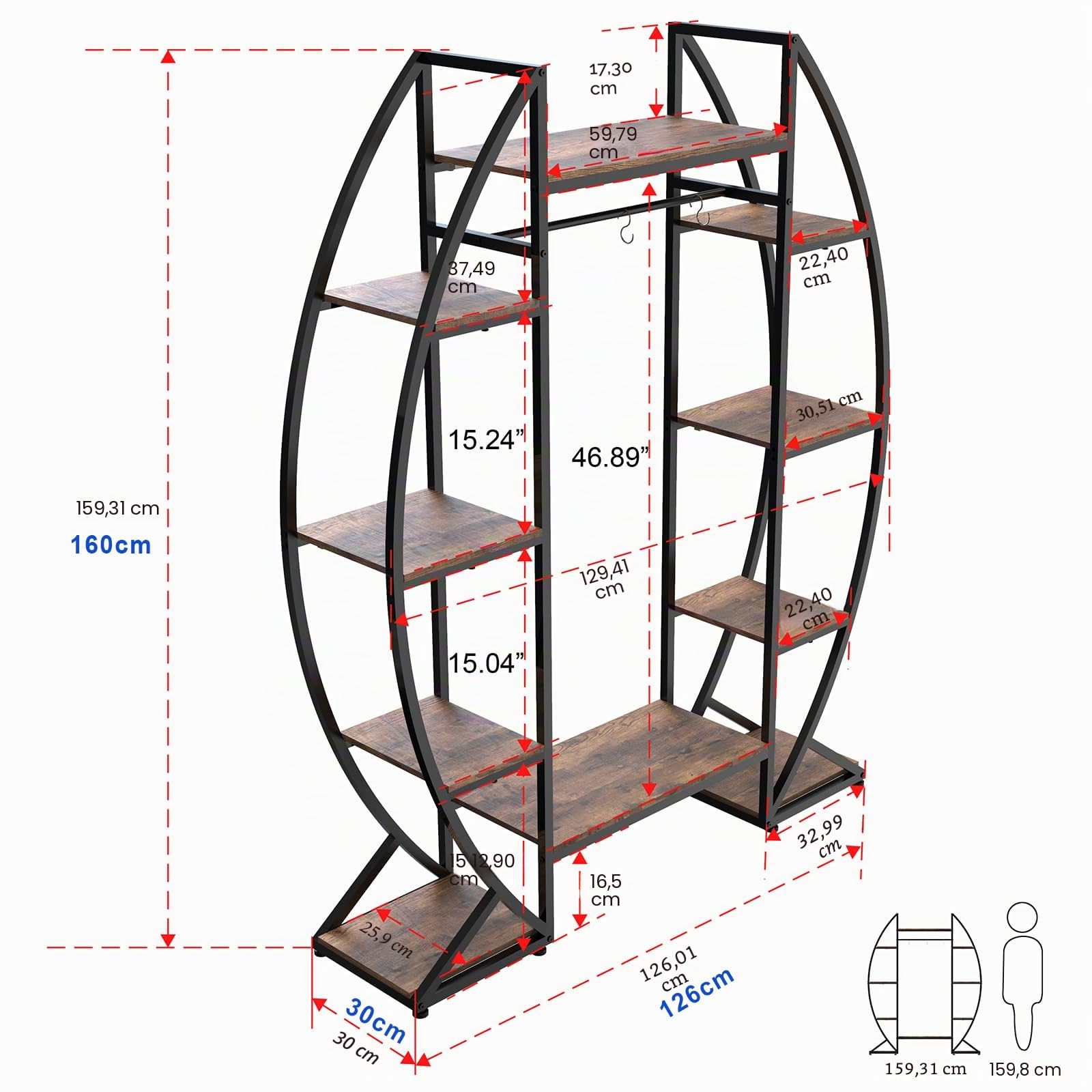 Trironsun Supporto per piante con lampada di crescita, 160 cm, in legno e metallo, 6 livelli, per interni ed esterni, scaffale angolare per soggiorno, balcone e giardino
