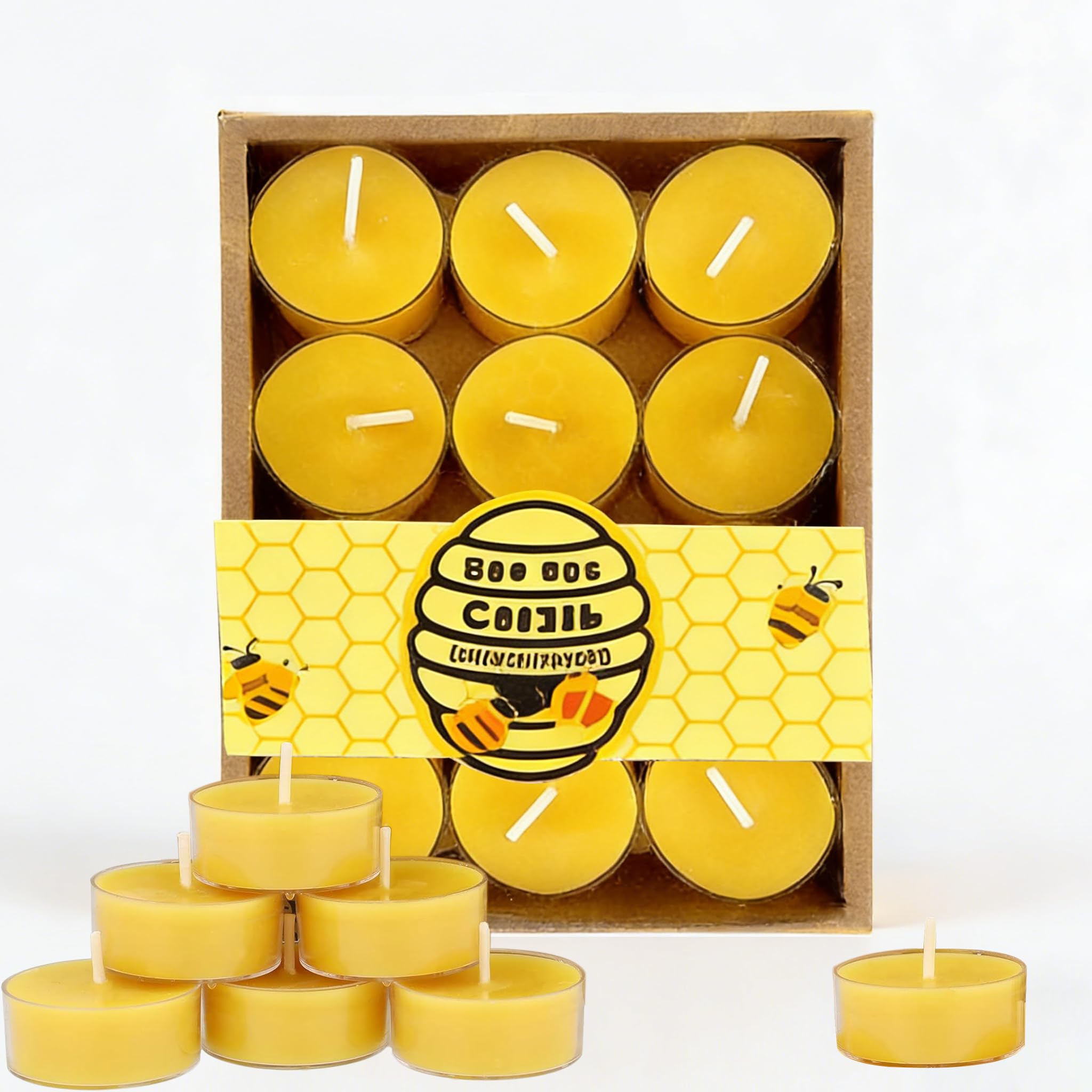 Pure Beeswax Tea Lights Candle, 12 Pcs Organic Beeswax Tealight Candles, Natural Organic Bees Wax Candle, Unscented Smokeless Clean Burning for Home Aromatherapy and Events
