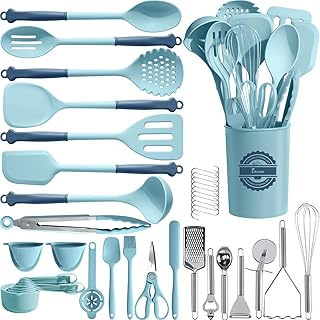 Kikcoin 43Pcs Large Kitchen Utensils Set - Silicone Cooking Utensils Set...
