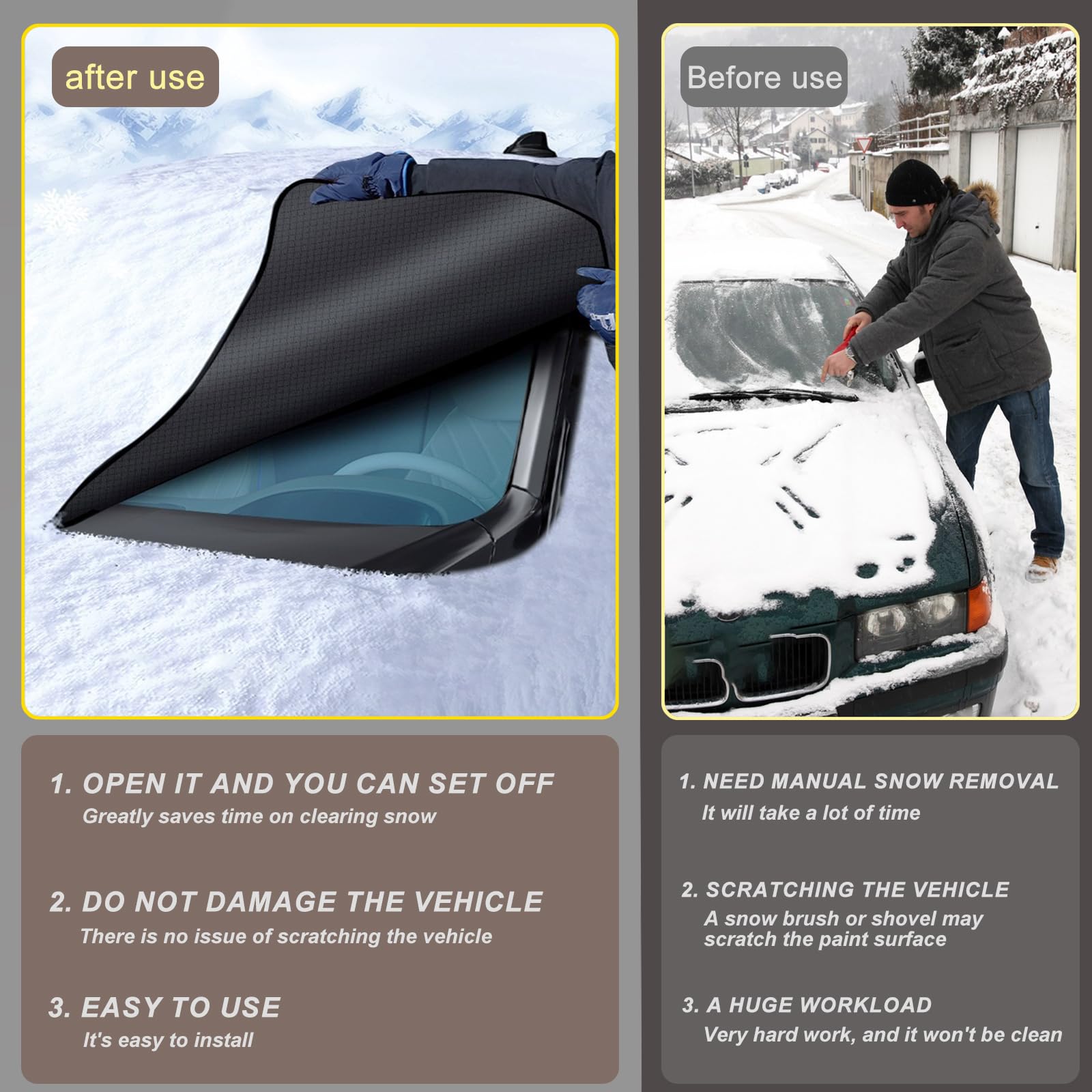 Windshield Snow Cover Car Windshield Cover for Ice and Snow Automotive Large Magnetic Windshield Frost Cover with Side — view 8
