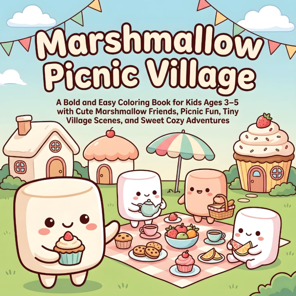 Marshmallow Picnic Village: A Bold and Easy Coloring Book for Kids Ages 3–5 with Cute Marshmallow Friends, Picnic Fun, Tiny Village Scenes, and Sweet ... (Marshmallow Dreamland Coloring Book Series)