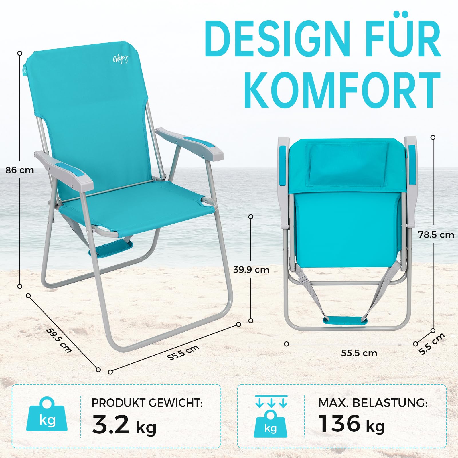#WEJOY Klappstuhl Leicht Tragbar Campingstuhl Faltbar Stark Stabil Langlebig für Garten Balkon und Festival Outdoor als Angelstuhl Camping Stuhl Max Hold bis 136 kg, 1/2 Stück