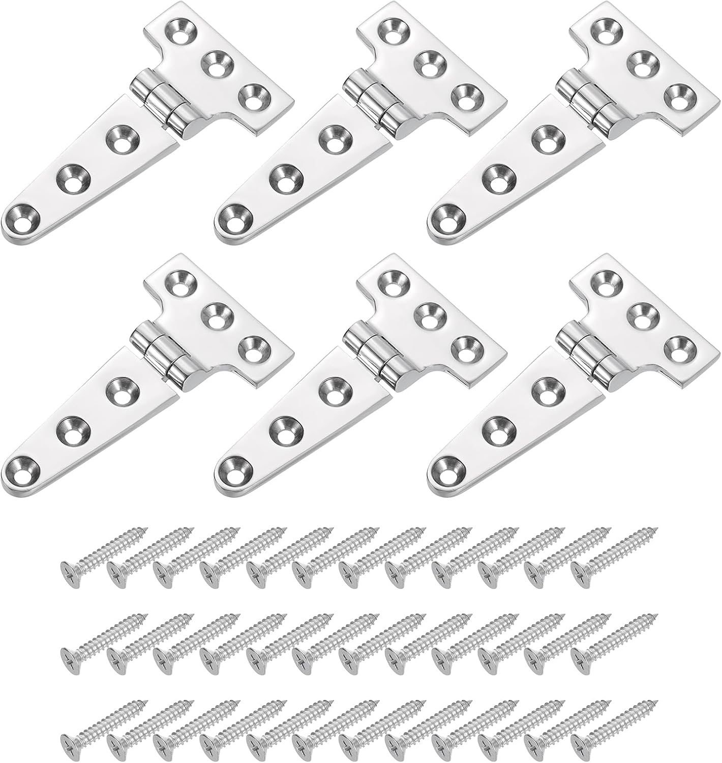 uxcell 6Pcs Marine Grade T Hinges, Heavy Duty T Hinge 4" x 2" Stainless Steel Boat Hinges Cast Strap Hinge with Screws for Boat Hatch Yard Doors Barn Gate, Silver