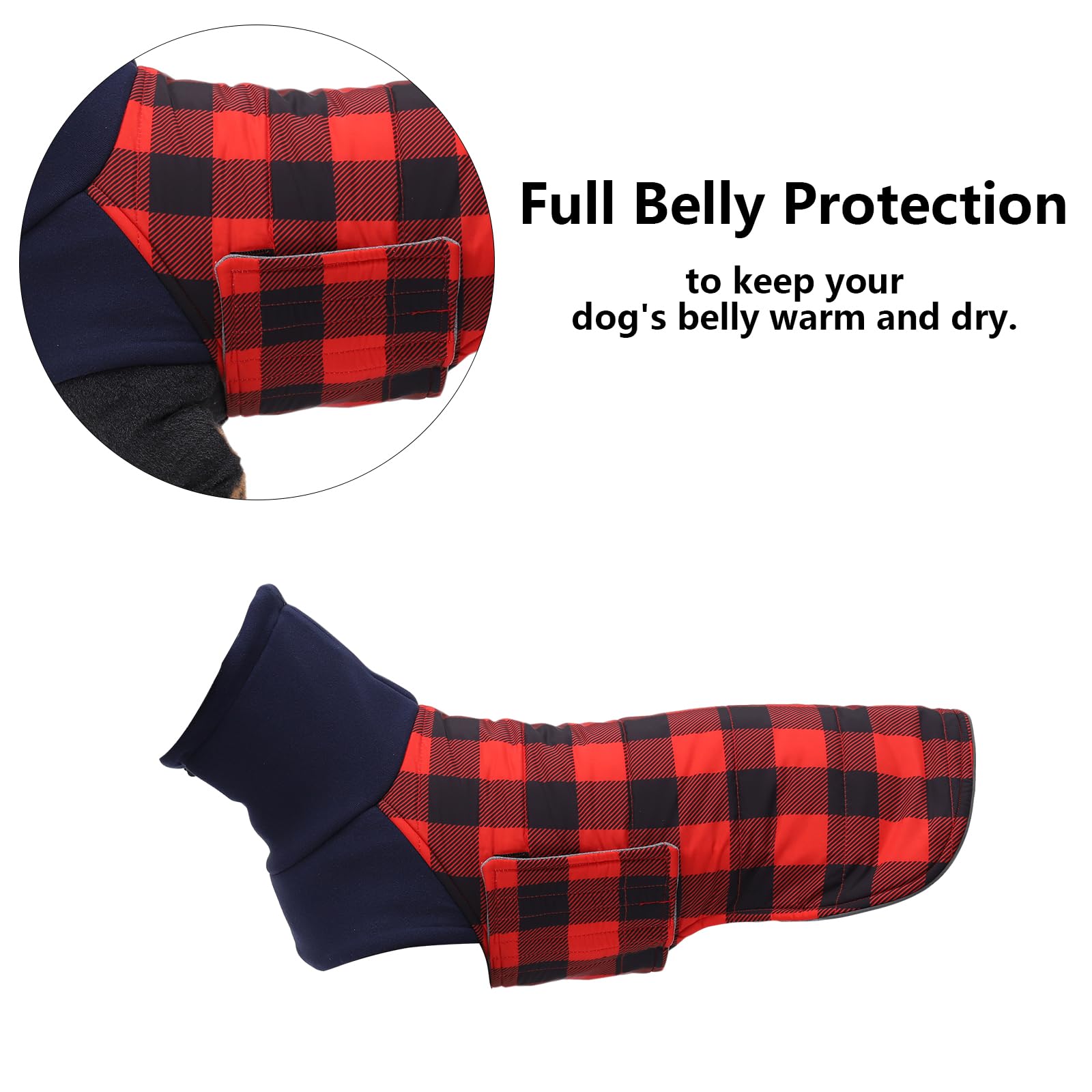 Geyecete Warm Thermal Quilted Dachshund Coat,High Neckine String Holes Dachshund jacketOutdoor Dog Apparel with Adjustable Bands for Small,Medium Dog-Red-M - Image 3