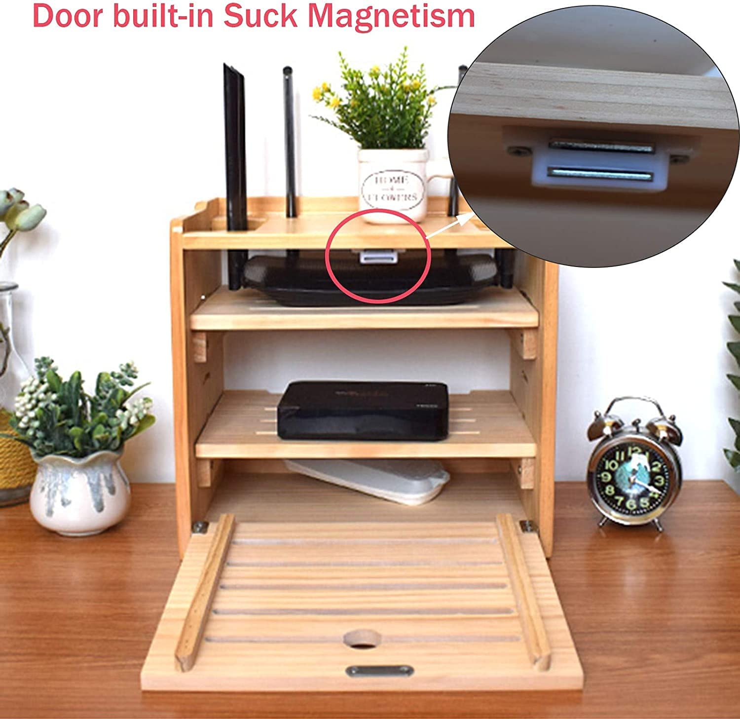 Wifi Modem Wooden Router Shelf Wall Mount WiFi Router Storage Cable Modem