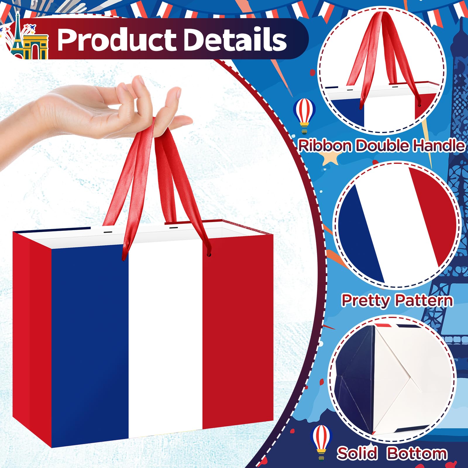 Neptniopllab France Gift Bag with Card & Wrapping Papers,French Flag Bag,French Theme Party Decorations Gift Bag for Bastille Day,National Day of France,Birthday,Souvenirs Goodie Treat Bag