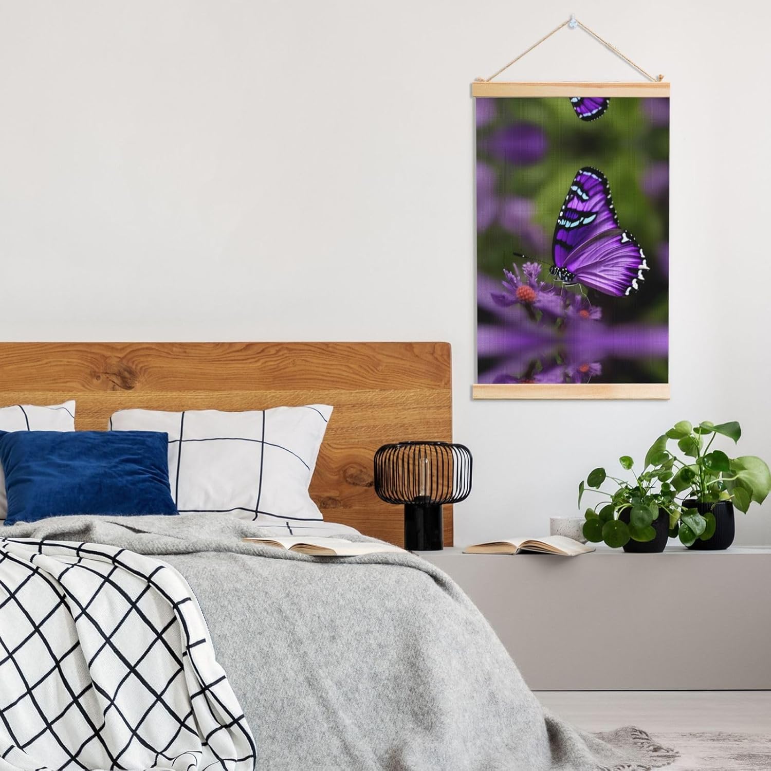 Lovely Purple Butterfly Print Poster Hanger,Hanging Poster, Poster Frame,Wood Poster Hanger, For Wall Hanging