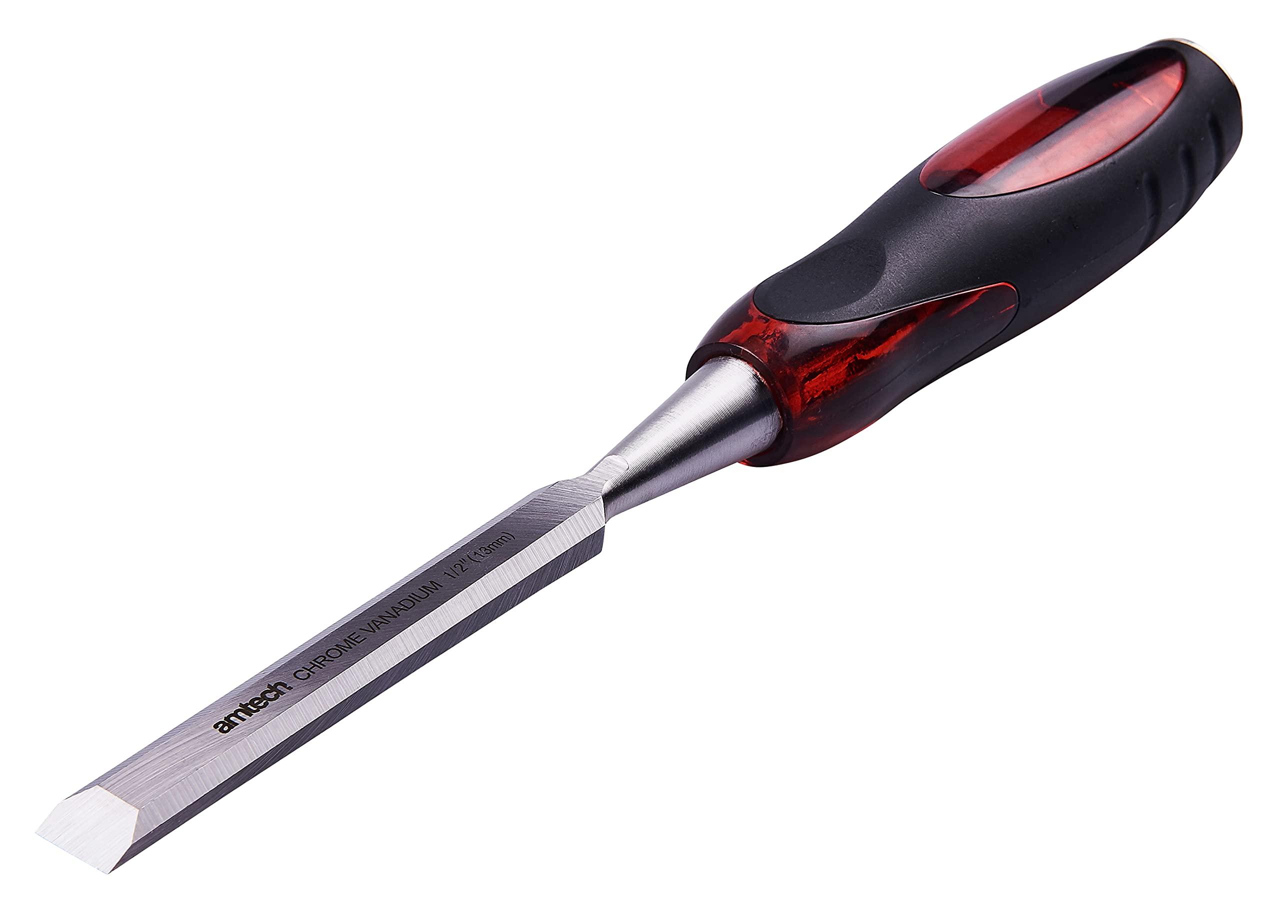 Amtech Transparent - ½In Be Wood Chisel With Soft Grip, Cr-V Blade With Metal Striking Cap, Ideal For Precision Woodworking And Joinery