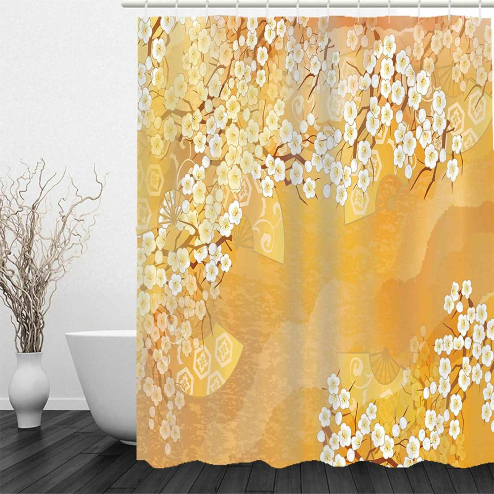 Tenda Per Doccia Moderna Vasca Vintage Fiore Di Prugna Tessuto Bagno Finestra Arancia 220x180cm