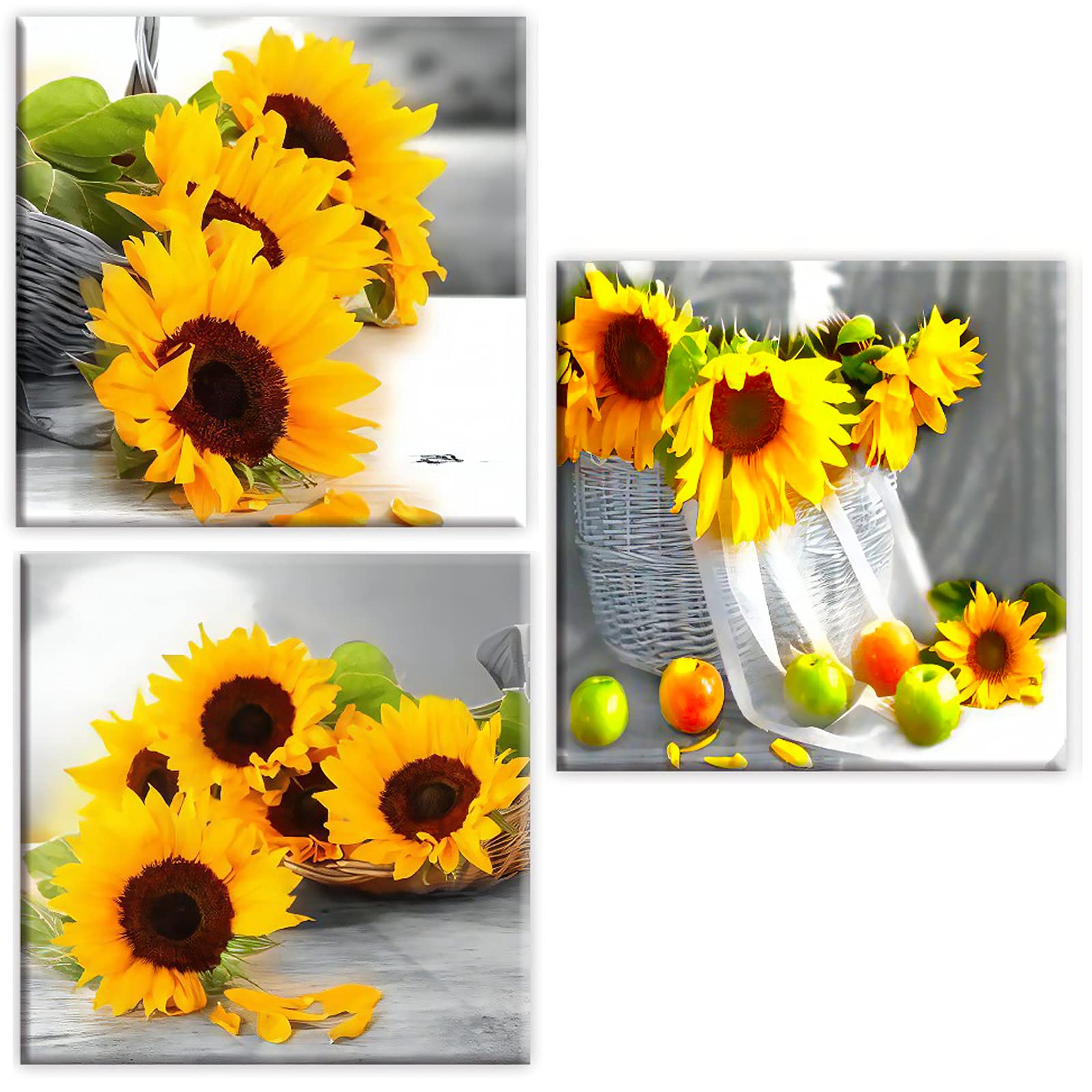 Sunflower Kitchen Decor Bathroom Wall Art Canvas for Living Room Paintings Yellow Rustic Photo Accessories Dining Room Decoration Pictures Farmhouse Artwork Home Country (3 Piece 14" X 14" No Framed)