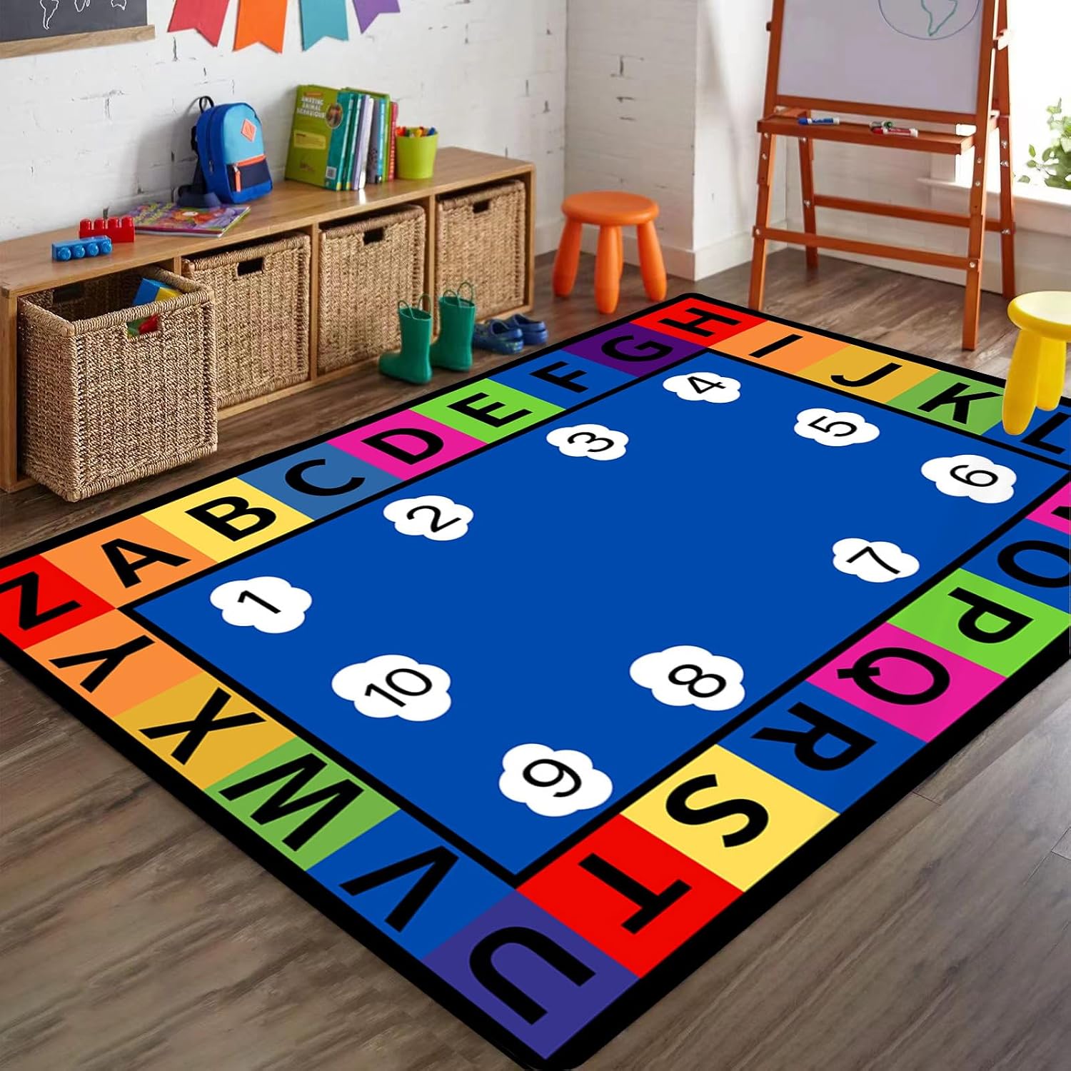 Amazon.com: ABC Letter Rug, 4x6ft, Blue Sky White Cloud Classroom ...
