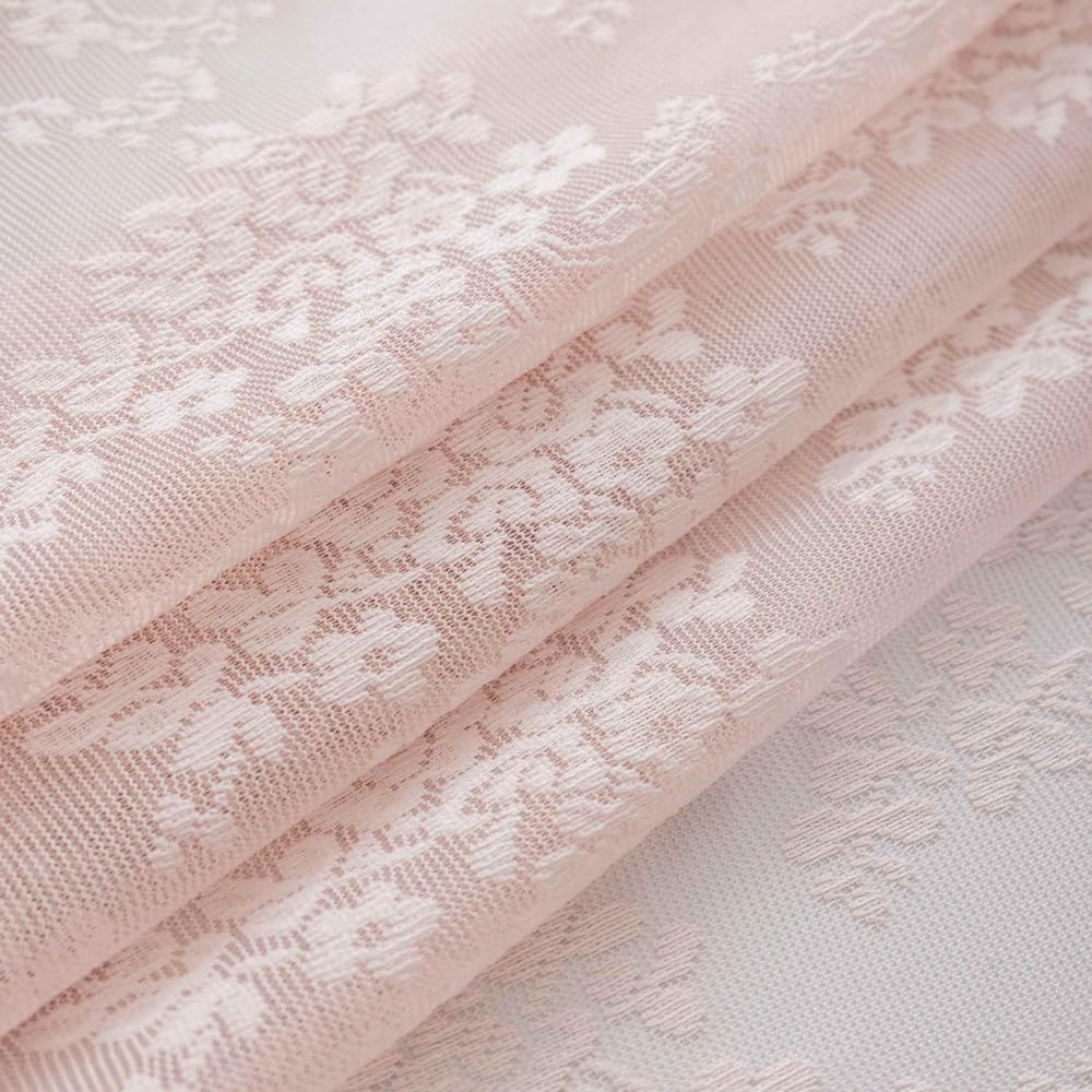 Princess Style Blush Pink Floral Lace Sheer Curtain Vintage Ruffled Black Lace Trim Short Curtain for Daughters Bedroom/Nursery Decor Retro Weave Knitted Kitchen Valance Rod Pocket 2 Panel 79Wx90L